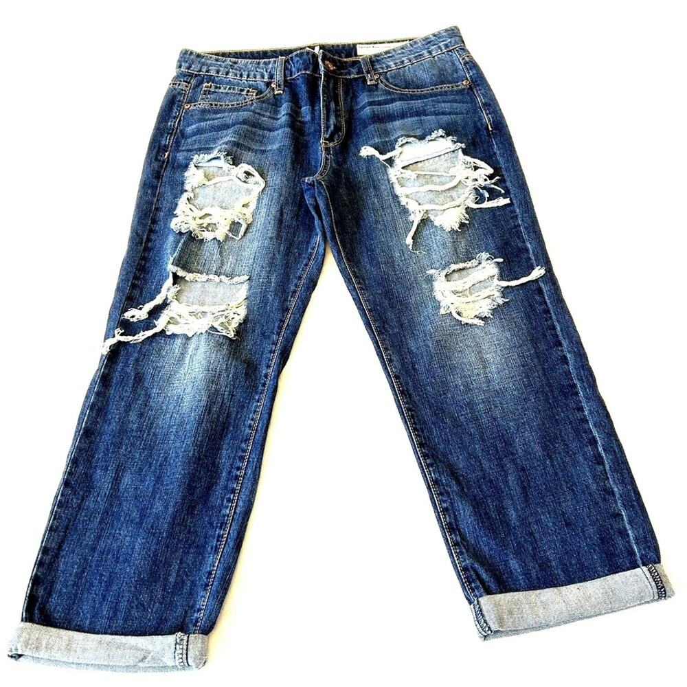 Special A Boyfriend Jeans Women's Size M Distressed Dark Wash  LA California